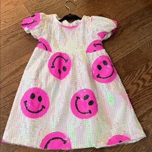 Lola + The Boys Pink Sequin Smiley Dress